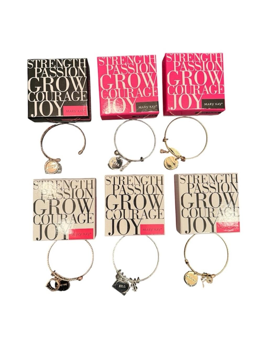 NEW Mary Kay Bundle of (6) Bangle Bracelets Strength Celebrate Joy Grow Courage